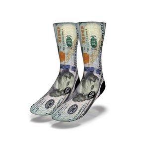 NWT 100 Dollar Bill Ben Franklin Socks Great Gift Adult Sizes 7-13